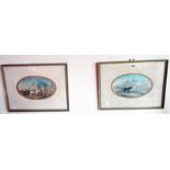 A pair of early to mid 19th Century gilt framed and oval slipped pencil and gouache paintings, one