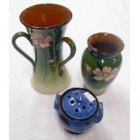 Three pieces of Torquay pottery comprising two vases and a lidded bowl
