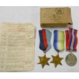A Second World War medal group consisting of 1939-1945 Star, Atlantic Star and War Medal, in box
