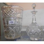 A large cut glass vase - sold with a decanter