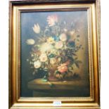 A gilt framed oil on panel still life with vase of flowers, inscribed verso "Painted by A. Godwin"