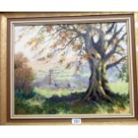 Ernest Knight: a parcel gilt framed oil on canvas "Autumn Beech, Widecombe-in-the-Moor" - signed and