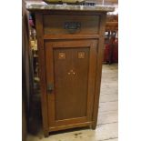 An 18" early 20th Century Arts & Crafts style oak bedside cabinet with associated marble top, single