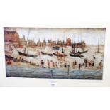 †L. S. Lowry: a framed coloured print, entitled "The Beach"