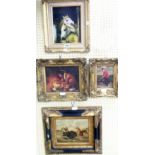 Four decorative framed reproduction pictures, comprising buffalo hunting scene, native American,