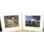 Two unframed mounted limited edition coloured prints depicting English Bull terriers - both signed