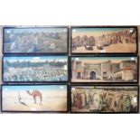 A set of six early 20th Century ebonized framed French tinted photographic prints depicting