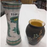 A 9" Tintagel Pottery waisted vase with polychrome dragon decoration - sold with a Marazion