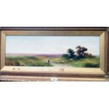 George Shaw: a gilt framed oil on canvas depicting a Dartmoor view with shepherd and sheep -