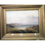 Douglas Adams: a gilt framed oil on canvas depicting a coastal landscape - signed and dated 1886 -