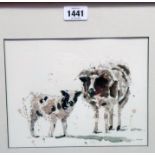 A framed modern watercolour study of two Jacobs Sheep, inscribed verso "Jacob and Lamb No.2 by Kim
