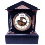 A late Victorian black slate and marble cased mantel timepiece - a/f