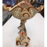 A 13 3/4" high Continental Rococo Revival pedestal dish with pierced decoration and male figure