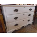 A 3' 6" Edwardian later painted pine chest of three long graduated drawers, set on bracketed