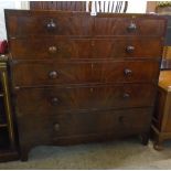 A 3' 10" late Georgian mahogany cross banded and strung chest of two short and four long graduated