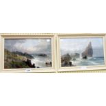 George Henry Jenkins: a pair of framed oils on board under glass, both depicting coastal views - 8