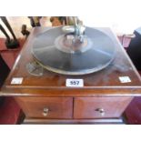 A HMV tabletop wind up gramophone with cabinet speaker