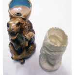 A Parian two faced vase - sold with a ceramic bear with a spoon