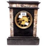 A late Victorian black slate and marble cased mantel clock with eight day gong striking movement