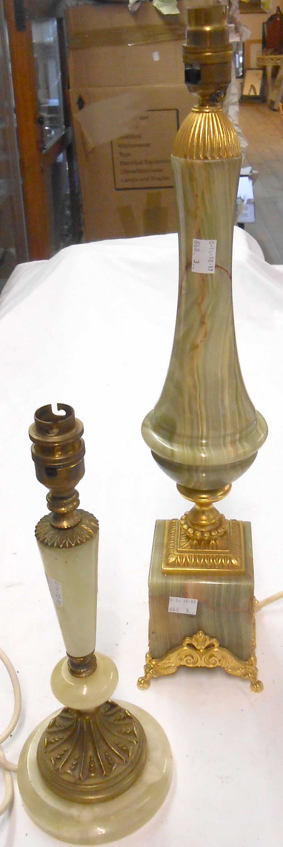 Two onyx and gilt metal table lamps