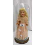 A restored 12" Armand Marseille doll with stand and glass globe