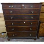 A 3' 11" antique mahogany chest on chest of two short and five long graduated drawers, set on