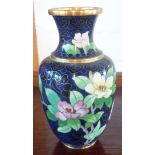 A 6 1/2" cloisonné baluster vase with floral decoration on blue ground