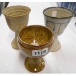 A Muggins (1980) studio pottery character goblet - sold with two other studio pottery goblets