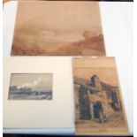 A folio of 19th Century pictures: a pencil and sepia heightened with white depicting figures and