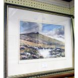 Bryan Hayes: a framed coloured print entitled "Dartmoor Mists", bearing signed personal dedication