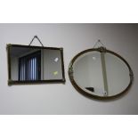 AN OVAL DECO DESIGN BRASS MIRROR, and another smaller rectangular shaped mirror (2)
