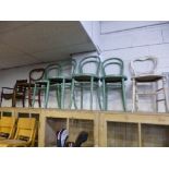 FOUR VARIOUS PAINTED BENTWOOD CHAIRS, two Victorian chairs and a child's commode (7)