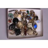 A QUANTITY OF BROOCHES, to include enamelled silver butterflies, moose in snowscape, Mizpan