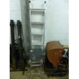 AN ALUMINIUM LADDER, and a similar two step ladder (2)