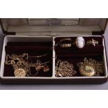 A MIXED LOT OF 9CT JEWELLERY,etc , to include cameo earrings, cameo ring, ring size R, two other