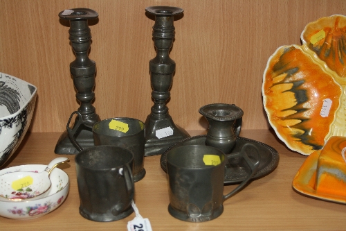 THREE GERMAN JUGENDSTIL PEWTER MUGS, by Kayserzinn in the Art Nouveau style, cast marks to bases