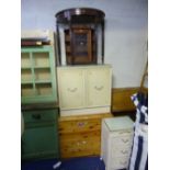 A MODERN PINE CHEST, of four drawers, slim oak bureau, a hall table and a bedside chest, etc (7)