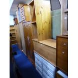 A PAIR OF MODERN THREE DRAWER BEDSIDE CHESTS, blanket chest and a pine TV stand (4)