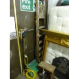 A SET OF WOODEN LADDERS, stool and electric lawn rake with grass box (3)