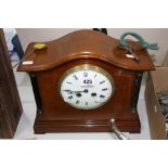 AN EDWARDIAN INLAID MANTEL CLOCK, Japy Freres and Cie movement, with key and pendulum