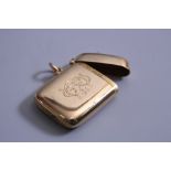 A 9CT GOLD VESTA CASE, engraved CB on one side, marked H Greaves New Street Birmingham 1898,