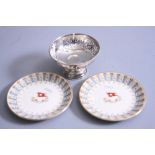 A SILVER TAZZA, having pierced sides under beaded rim and weighted foot, Birmingham 1921 inscribed R