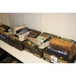 FOUR BOXES OF HARDBACK, PAPERBACK AND MAGAZINE PUBLICATIONS, mainly factual with a small number of