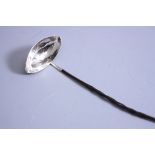 A SILVER LADLE, monogrammed ME and inscribed 'Bint' to bowl with bent turned handle, Sheffield 1909,