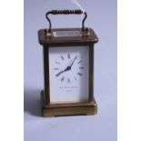 A MATTHEW NORMAN, LONDON BRASS CARRIAGE CLOCK, original case, 11cm, instructions, key