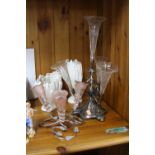 A SILVER PLATED AND GLASS EPERGNE, another smaller and two vases (4)