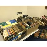 FIVE BOXES OF ENCYCLOPAEDIAS, DICTIONARIES, THESARAUS, and other reference books and guides