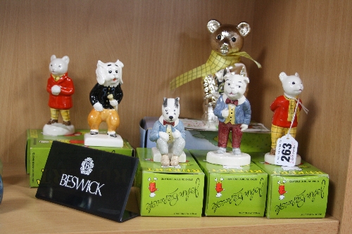 A BOXED SET OF FIVE BESWICK RUPERT BEAR CHARACTERS, comprising Rupert The Bear, Algy Pug, Bill