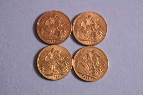 FOUR GOLD SOVEREIGNS 1913