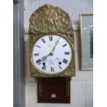 A FRENCH BRASS WALL CLOCK, with enamel dial marked 'Roder A Charny', (pendulum and two weights)